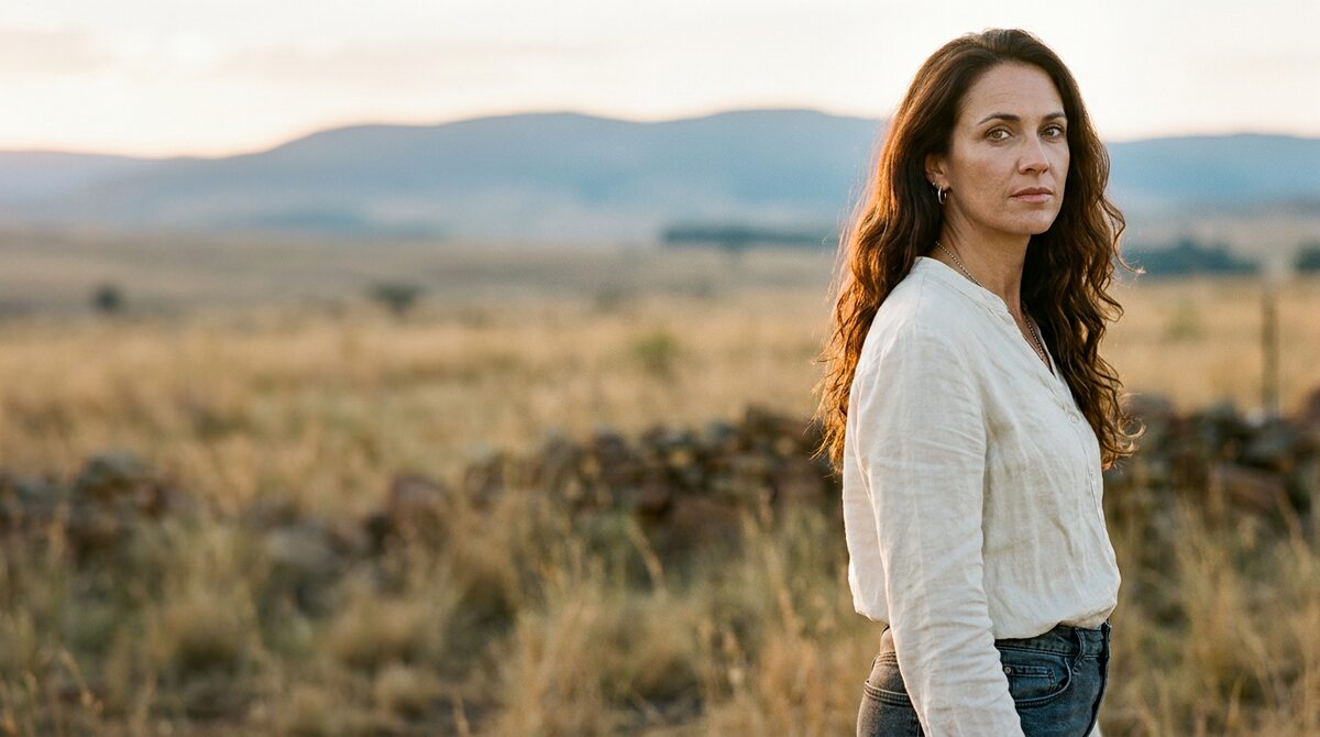 Ané Wilder standing in a highveld landscape at golden hour